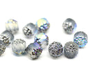 8mm Frosted glass cathedral beads silver ends AB finish 12pc