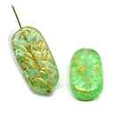 25x12mm Large oval green flat czech glass beads gold wash 2pc