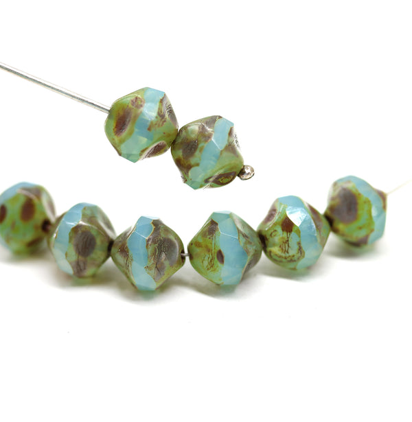 9mm Opal blue round cut picasso finish baroque nugget beads 8Pc