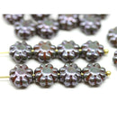 9mm Dark green czech glass daisy beads picasso inlays, 20Pc