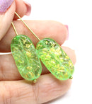 25x12mm Large oval green flat czech glass beads gold wash 2pc