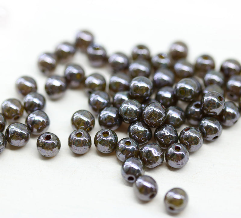 4mm Dark brown czech glass beads round druk spacers, 8gr