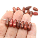 6x13mm Mixed red long teardrop czech glass beads, 15pc