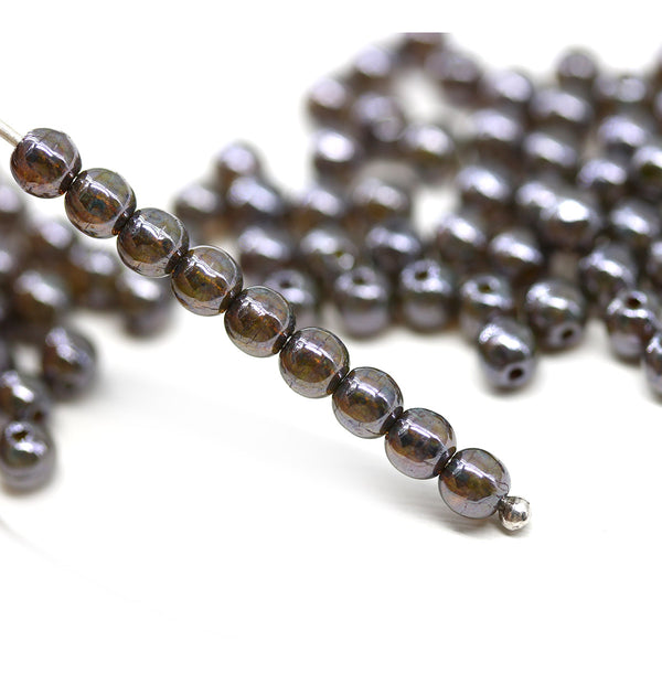 4mm Dark brown czech glass beads round druk spacers, 8gr
