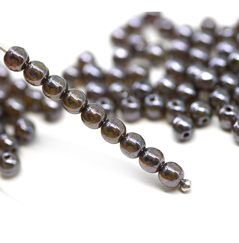 4mm Dark brown czech glass beads round druk spacers, 8gr