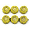 14mm Opaque yellow pansy flower, Czech glass flat daisy, gold wash 6Pc