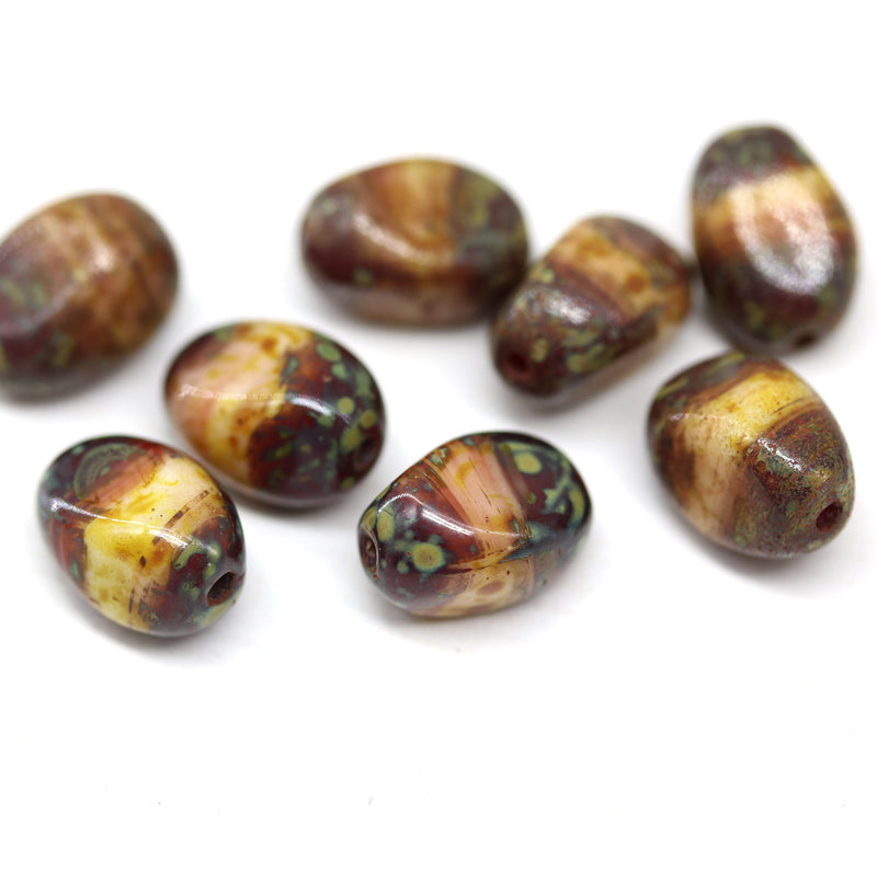 12x9mm Brown picasso  barrel czech glass beads, 8Pc