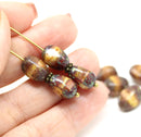 12x9mm Brown picasso  barrel czech glass beads, 8Pc