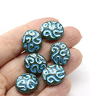 17x14mm Green blue flat oval wavy czech glass beads