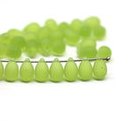 6x9mm Frosted green czech glass teardrop beads 30pc