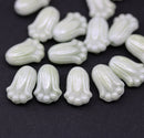 12x8mm Pale green rustic tulip Czech glass beads, 15pc