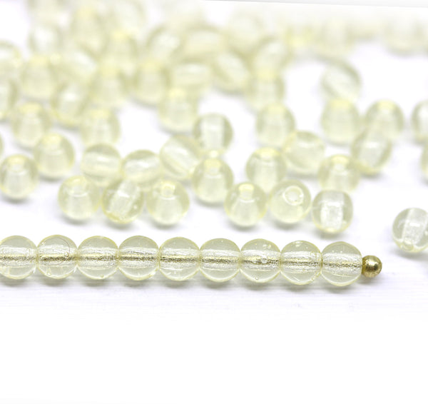 4mm Pale yellow czech glass beads round druk spacers, 8gr