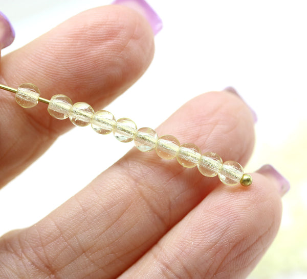 4mm Pale yellow czech glass beads round druk spacers, 8gr