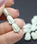 12x8mm Pale green rustic tulip Czech glass beads, 15pc