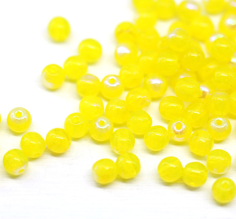 4mm Opal yellow czech glass beads round druk spacers, 8gr