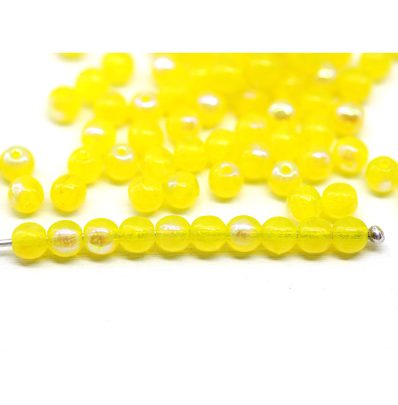 4mm Opal yellow czech glass beads round druk spacers, 8gr
