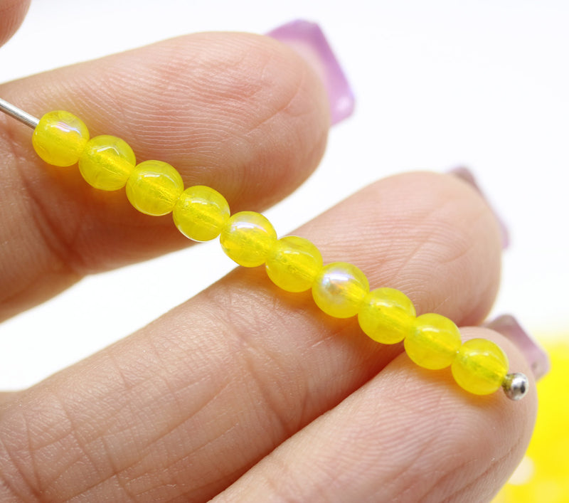 4mm Opal yellow czech glass beads round druk spacers, 8gr