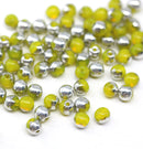 4mm Opal yellow czech glass beads round druk spacers silver coating