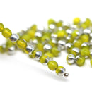 4mm Opal yellow czech glass beads round druk spacers silver coating