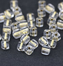 5mm Crystal clear cube czech glass, golden holes, 40pc