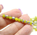 4mm Opal yellow czech glass beads round druk spacers silver coating