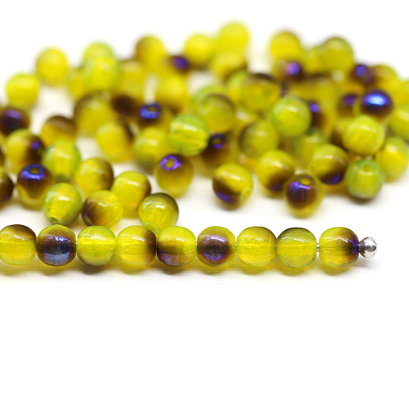 4mm Opal yellow czech glass beads round druk spacers