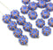 Blue floral beads with copper accents on a white background
