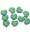 11x13mm Turquoise maple leaf beads, gold inlays Czech glass 10pc