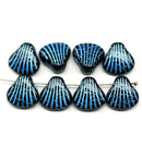 15mm Black shell glass bead blue inlays 8pc