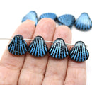 15mm Black shell glass bead blue inlays 8pc