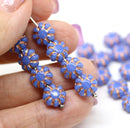 9mm Opal blue czech glass daisy beads copper inlays, 20Pc