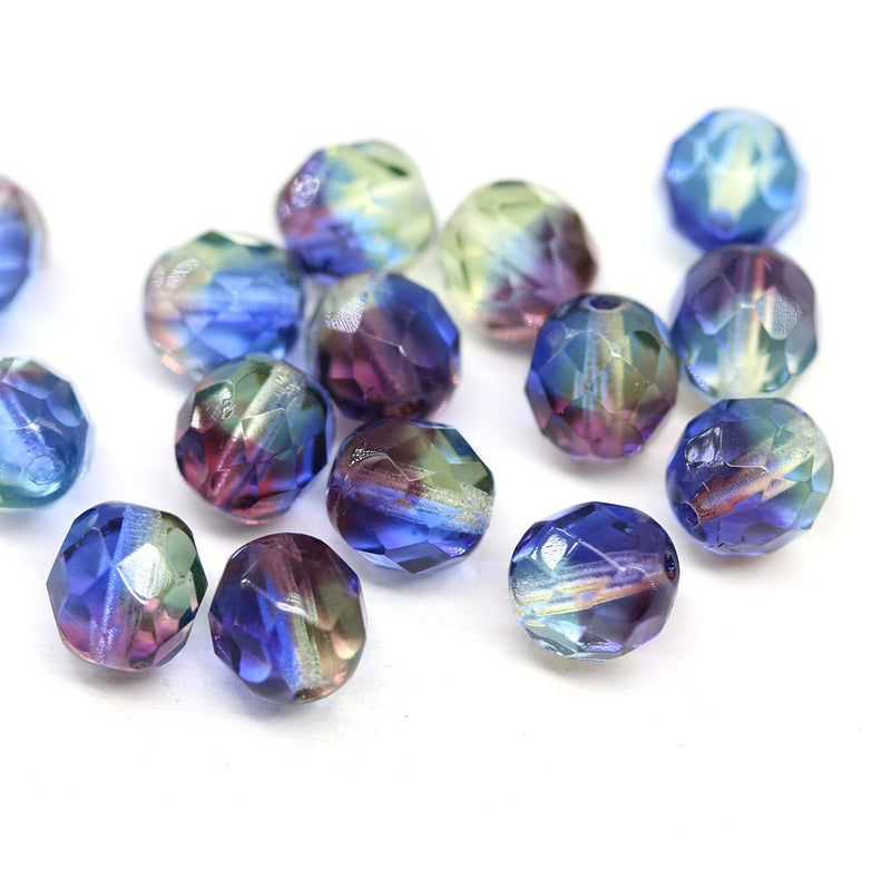 8mm Blue purple luster czech glass fire polished beads