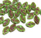 Green beads with purple leaf patterns 