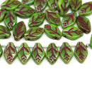 Green leaf czech glass beads