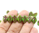 12x7mm Mixed green leaf czech glass beads 30Pc