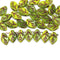 12x7mm Mixed green leaf beads Czech glass pressed, dark red inlays 30Pc