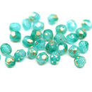 4mm Opal green Czech glass fire polished round beads Gold flakes 30pc