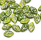 12x7mm Mixed green leaf beads Czech glass pressed, silver inlays 30Pc