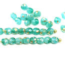 4mm Opal green Czech glass fire polished round beads Gold flakes 30pc