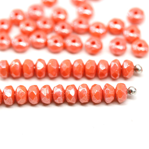 2x3mm Orange rondelle tiny czech glass spacers, 50Pc