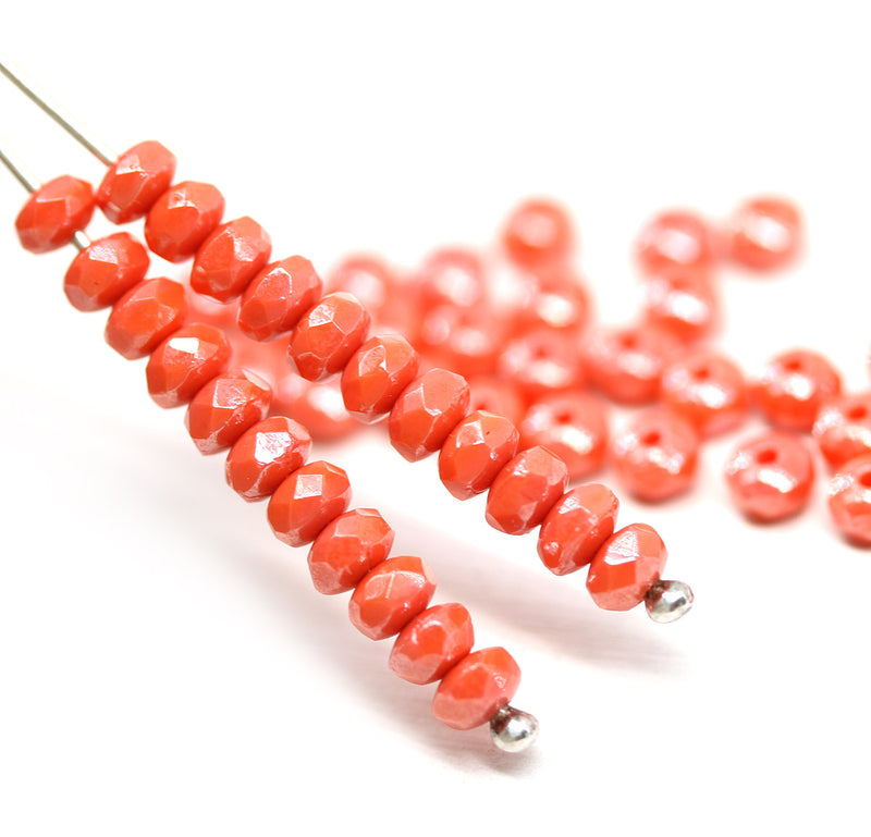 2x3mm Orange rondelle tiny czech glass spacers, 50Pc