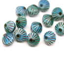 9mm Blue czech glass bicone beads, 1mm hole 15Pc