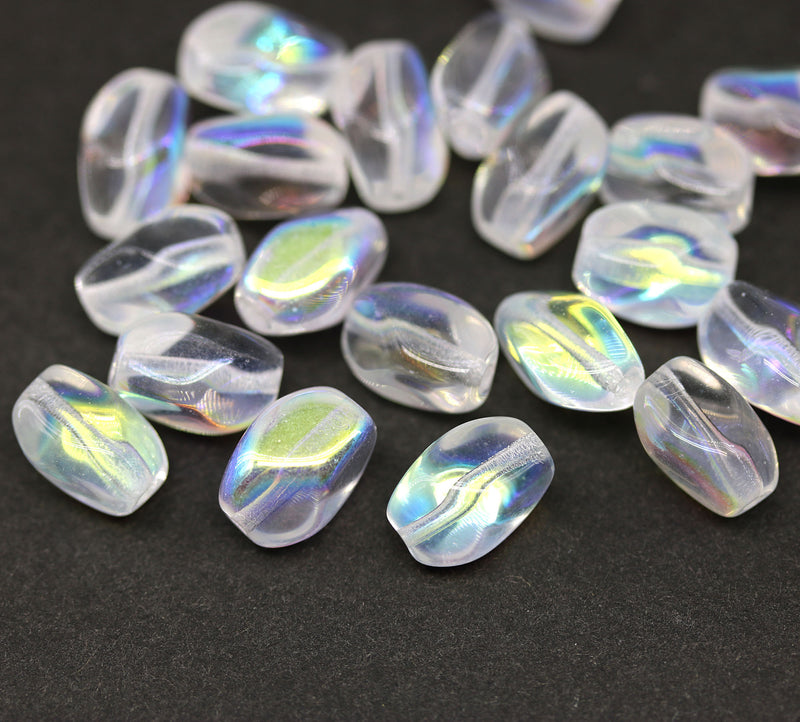 11x7mm Crystal clear czech glass barrel beads, AB finish, 20Pc