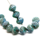 9mm Blue czech glass bicone beads, 1mm hole 15Pc