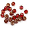 6mm Red round cathedral czech glass beads, golden ends 20Pc