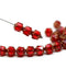 6mm Red round cathedral czech glass beads, golden ends 20Pc