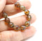 8mm Picasso brown Czech glass round fire polished beads 15pc