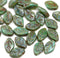 12x7mm Picasso green leaf beads, 30pc