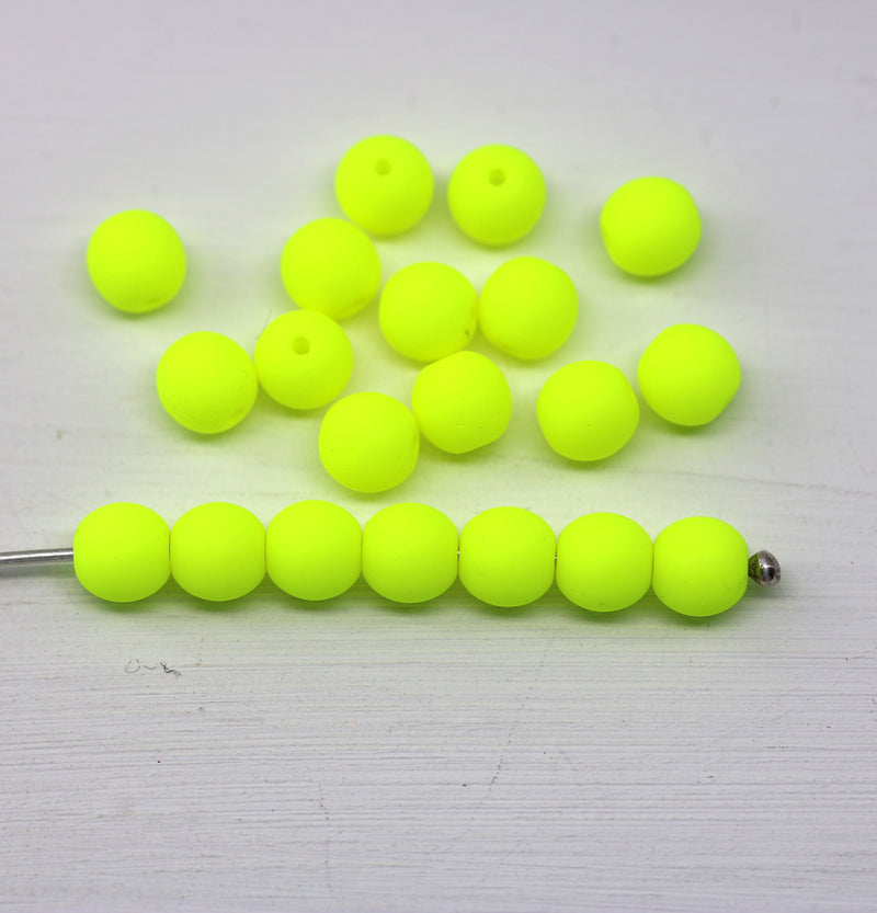 6mm Neon yellow czech glass round druk beads spacers, 20pc