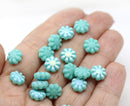 9mm Frosted turquoise finish czech glass flower beads, 20Pc